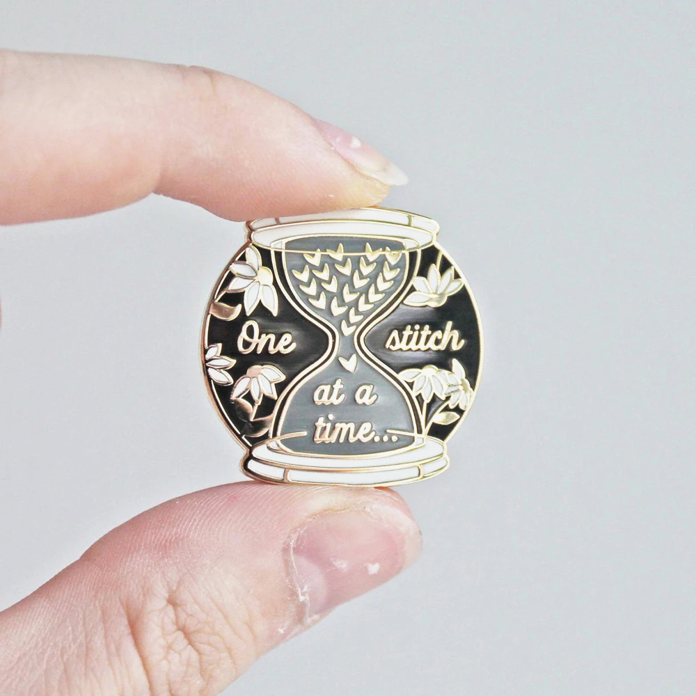 

One Stitch At A Time Hard Enamel Pin Fashion Pastel Plant Hourglass Medal Brooch Backpack Jewelry Unique Knitting Lover Gift