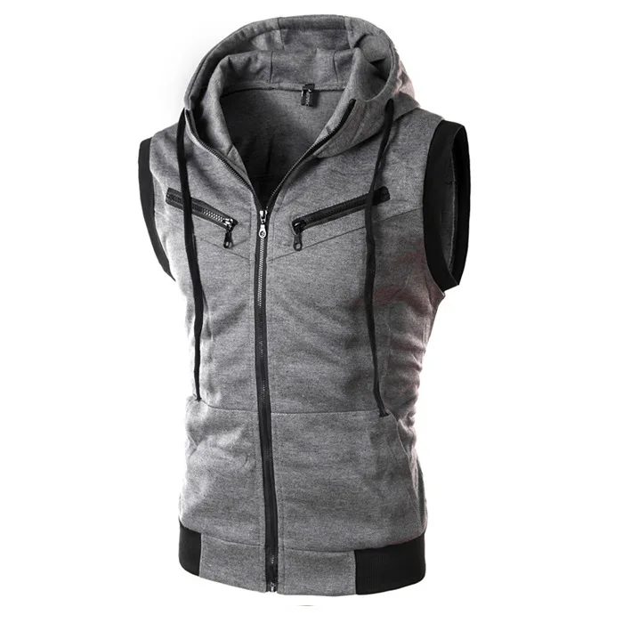 AliExpress Amazon Hot Selling Batches Summer New Style Men's Hooded Sleeveless Vest Solid Color Casual Slim Fit Waistcoat