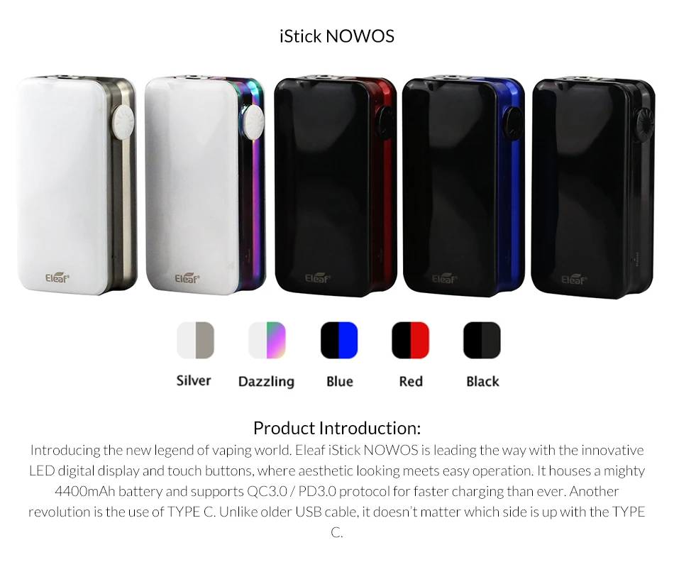 Оригинальная Eleaf iStick NOWOS коробка мод, встроенный аккумулятор 4400 мАч Tpye-C Usb электронная сигарета