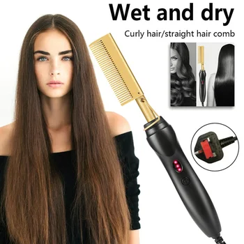 

Electric Hot Straightening Heat Pressing Comb Ceramic Curling Flat Iron Curler Designed Hair Straightener for Natural Black Hair