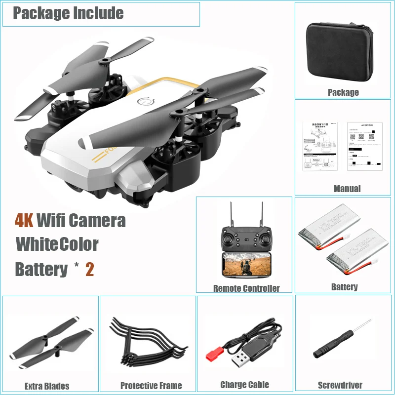 Bat 2 White 4K Cam Мини Дрон с 4K HD камерой Wi-Fi FPV складной Радиоуправляемый Дрон Функция удержания высоты вертолет долгое время Летающий Квадрокоптер, Дрон игрушки - Цвет: Bat 2 White 4K Cam