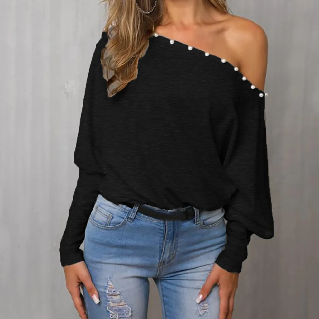 

Autumn Women Sexy Blouse Shirts Off Shoulder Top Pullover Solid Loose Batwing Long Sleeve Jumper Ladies Blouses camiseta mujer