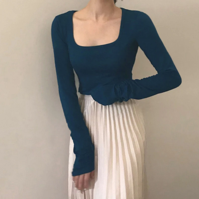 

Good Color! Square Neck Slim Fit Women Sweater Cropped Short Knitted Jumper Pullover Pull Femme Jersey Mujer Sexy
