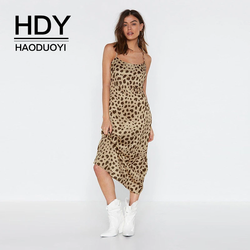 HDY Haoduoyi новые модные летние вечерние без бретелек с открытой спиной простые женские элегантные пляжные длинные платья с леопардовым принтом