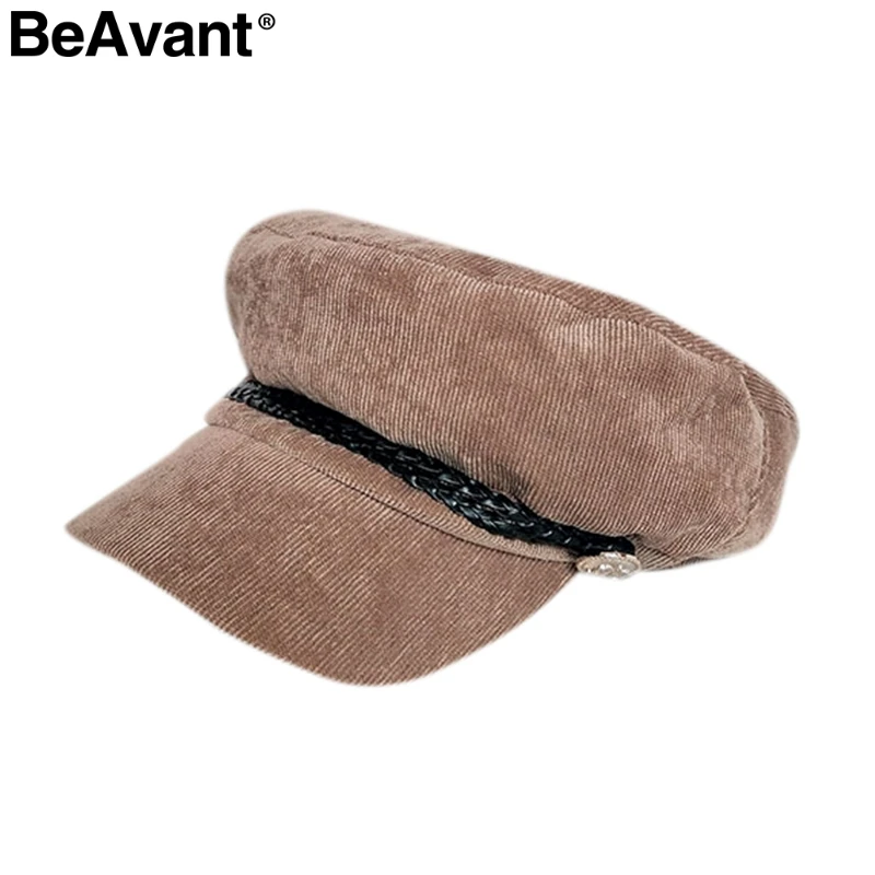 Хаки BeAvant элегантная Темно-Синяя женская шапка Повседневная вязаная пуговица Джокер уличная шерстяная берет модная шапка женская осенне-зимняя женская шляпа в стиле ретро - Цвет: Хаки
