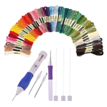 50 farben stickerei gewinde 3 Nadeln 2 Gewindeschneider Handwerk Werkzeug Punch Nadel Set Stickerei Nähen Handwerk Werkzeug für DIY Nähen