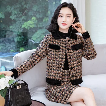 

Womens Tweed Skirts Suits Two Piece Set Clothing Women Office Ladies 2 Pieces Jacket and Skirt Set Ladies Casual Uniform Outfit