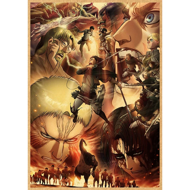Attack on Titan Anime Poster Decor For Home Posters Room Wall Pictur Kraft Paper Retro And Prints Art Bar Cafe Stickers 19