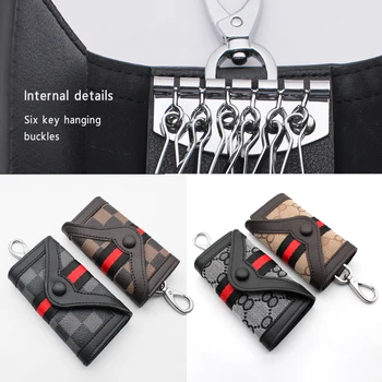 

Genuine Leather Key Wallet Men & Women Car Key Bag Multi Function Key Case Fashion Ladies Housekeeper Key Holders 6 Rings