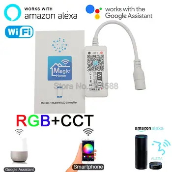 

Magic Home Mini Wireless WiFi RGB+CCT Controller 12V 24V Phone APP Control Alexa Google Home Voice Control For RGBCCT LED Strip
