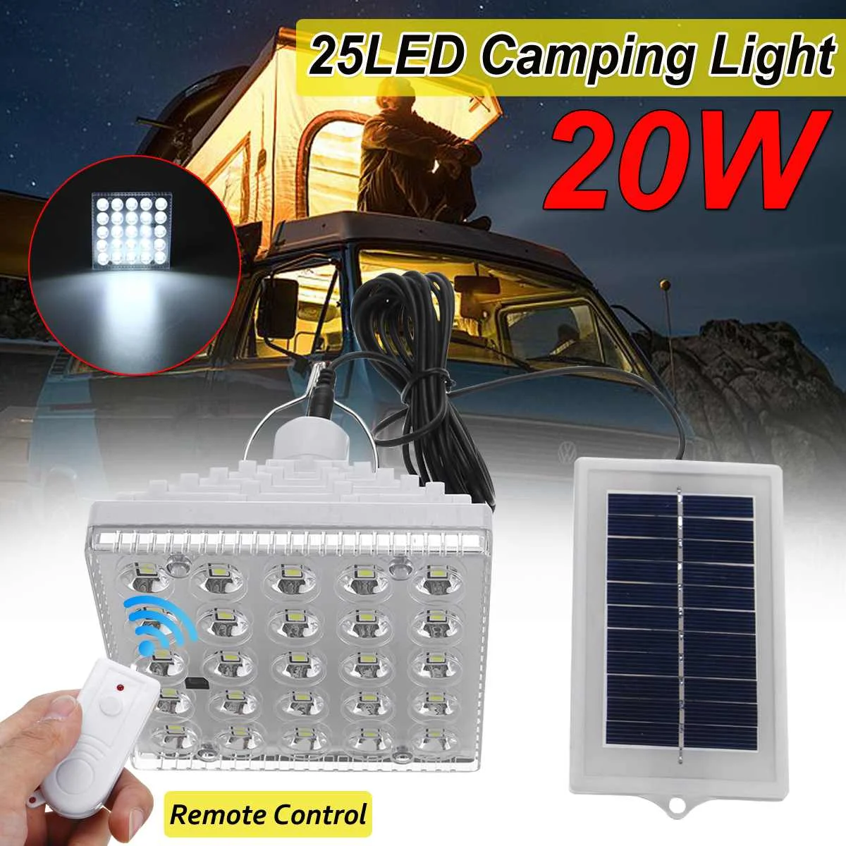 

20W 25 LED Solar Floodlight Outdoor Camping Light Brightness adjustable Security Spotlight Street Light with Remote Control