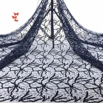 

2020 Latest Blue African Mesh Lace Fabric High Quality Nigerian Tulle Fabric With Sequins Embroidery 5Yards/Lot For Women A2325
