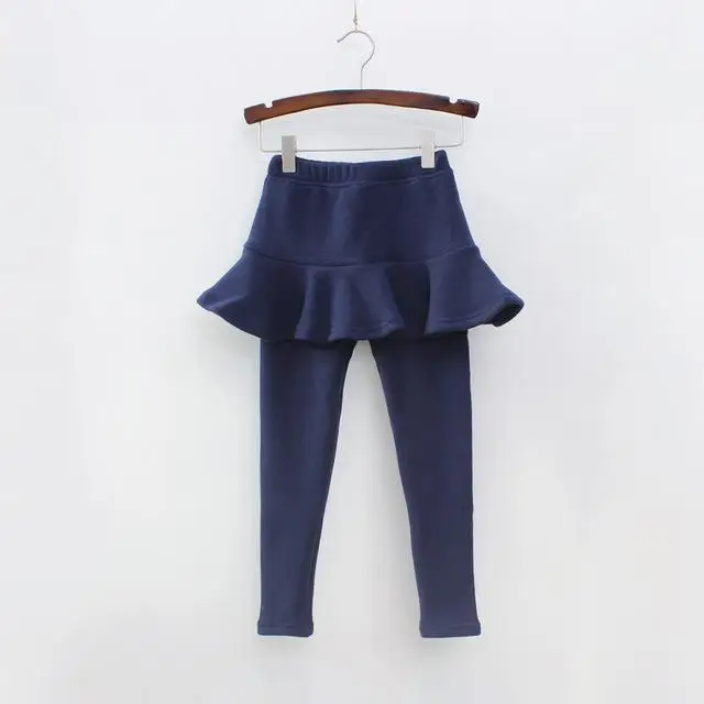 NAVY BLUE Г. Новая модная юбка для девочек, зимние штаны из хлопка и бархата, теплые детские леггинсы с юбкой для подростков, имитация двух брюк, 5 цветов - Цвет: NAVY BLUE