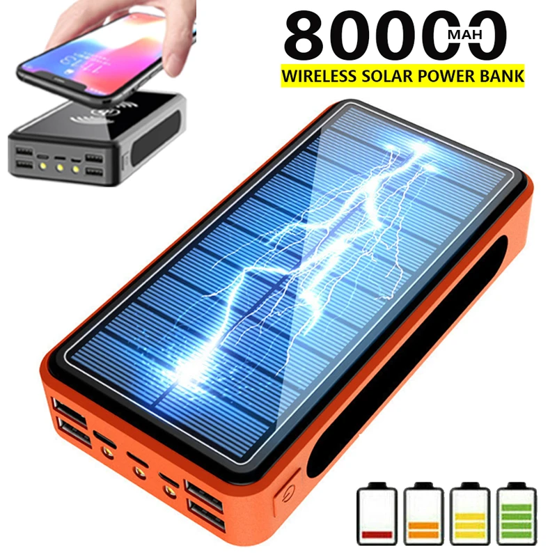 fast charging power bank Portable 4USB LED 80000mAh Wireless Solar Power Bank External Battery PoverBank Powerbank Mobile Phone Charger for Xiaomi Iphone powerbank 40000mah