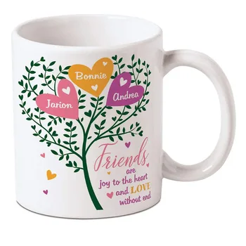 

Joy to The Heart Personalized Friends Mug - Specify 3 Names, 11 Ounce, Custom Coffee Cup, Microwave Safe, Novelty Mug