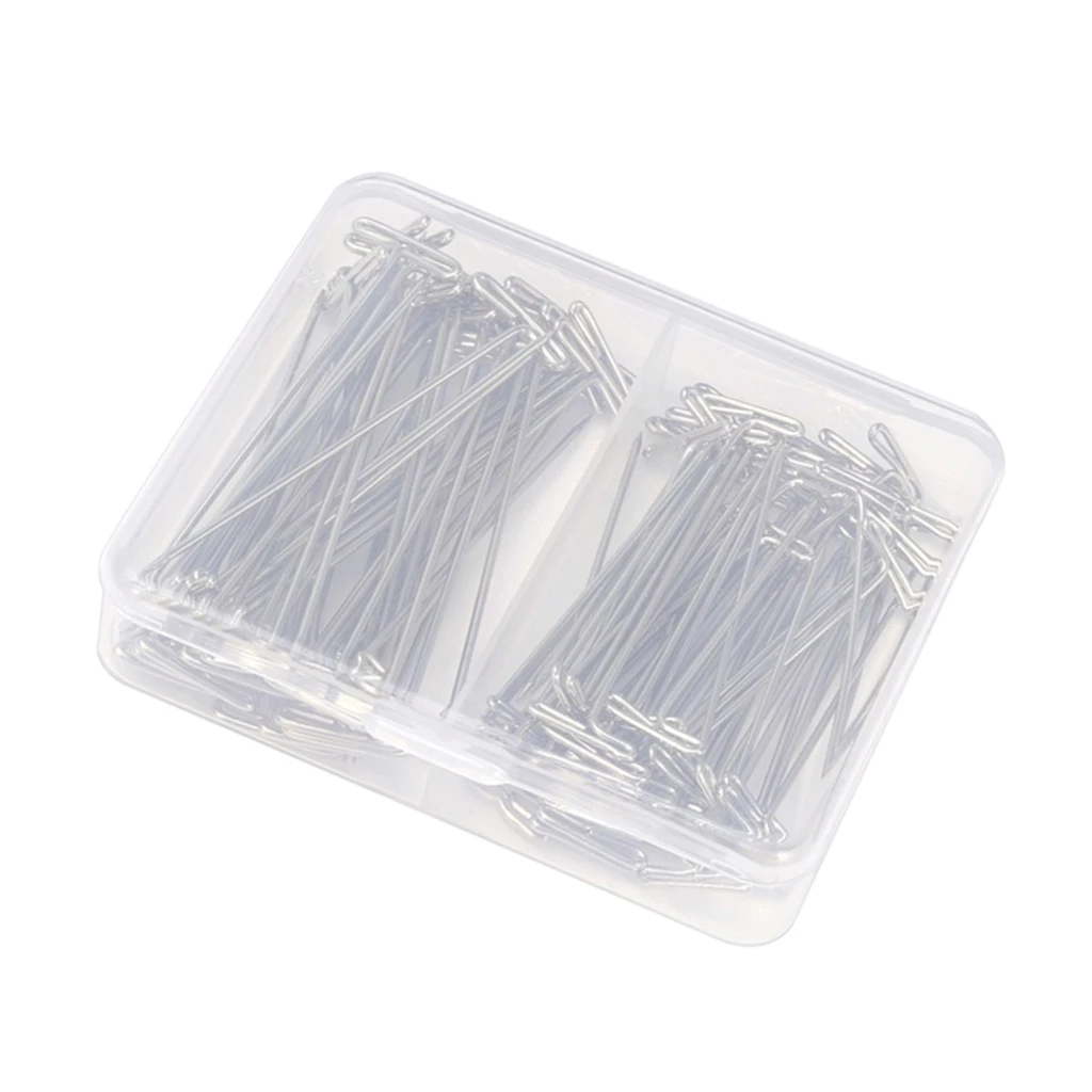 100 Pieces Mixed Sizes Steel Wig T-Pins with Plastic Stroage Box 54mm & 45mm T Needles Wig Sewing Cord for Holding Wigs