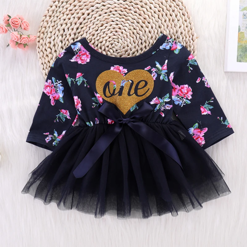 

Flower Baby Girls Tutu Dress Fashion Long Sleeve Floral Toddler Kids Clothing One Printed Birthday Party Costume For Infant