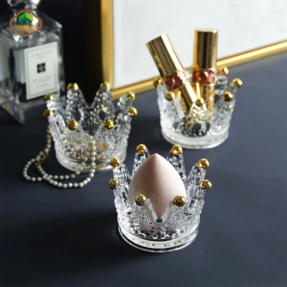 

MSJO Makeup Sponge Egg Storage Stand for Women Makeup Puff Royal Crown Drying Holder Jewelry Cigarette Tray Desktop Organization
