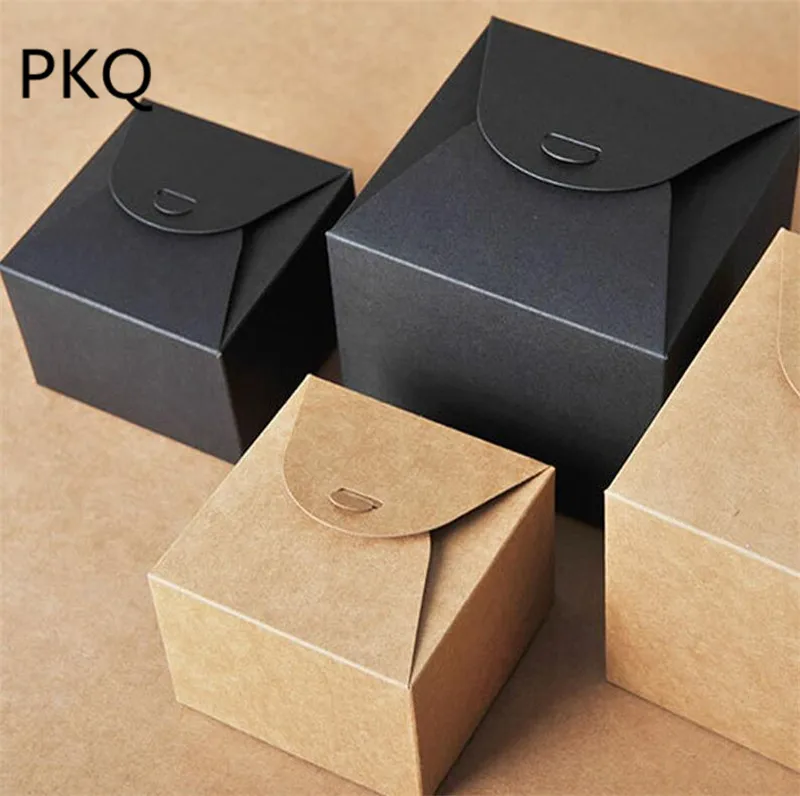 

20pcs Kraft Paper Candy Box Square Cardboard Packaging Boxes Black Cookie Box Brown Small Party Favor Gift Box