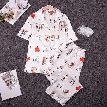 

Women's Pajamas Summer Viscose Fiber Pajamas Thin Silk Short-Sleeved Trousers KoreanStyle Leisure Loose Tops home suit sleepwear