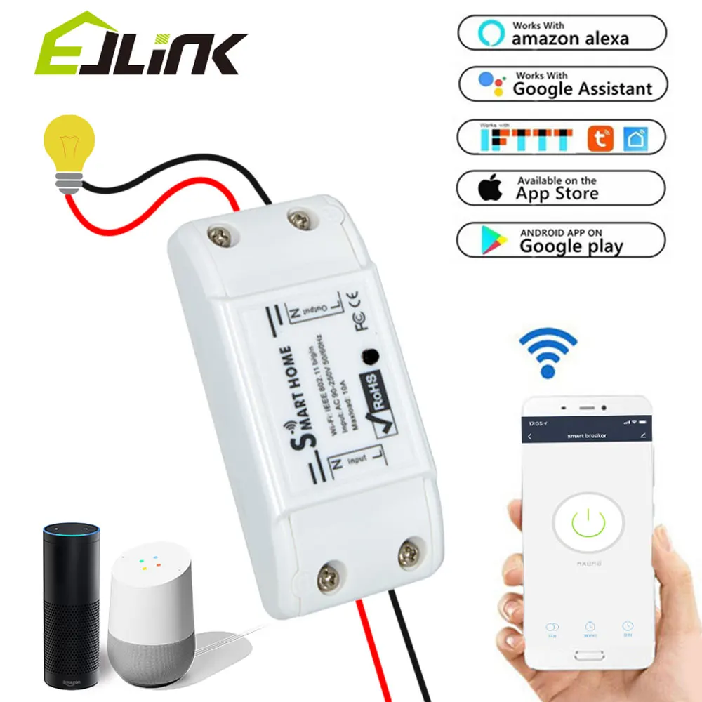 

EJLINK Smart Wifi Switch Circuit Breaker Wifi Remote Control Voice Control Light Switch works with Alexa, Google Home