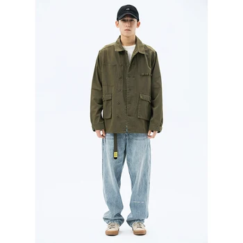 

Men Double Breasted Fashion Casual Cargo Jacket Outerwear Male High Street Hip Hop Coat Spring Autumn Overcoat