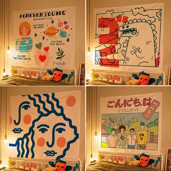 

Cartoon Background Cloth Ins Douyin Net Red Hanging Cloth Bedroom Dormitory Room Renovation Layout Bedside Decorative Wall Cloth