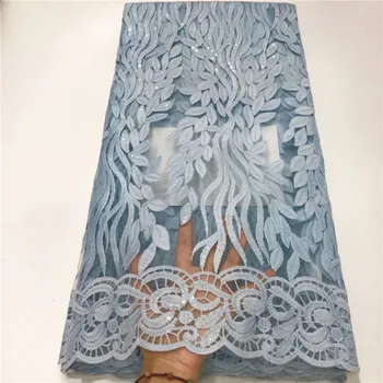 

Burnt Sky Blue Nigerian Lace Fabrics 2019 Newest Embroidery Luxury French Tulle Lace With Many Sequins For Wedding Dress