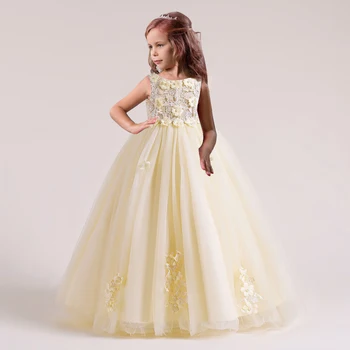 

Bridesmaid Dress for Girls Flower Decoration Handmade Beaded Princess Party Dress Banquet Performance Dresses Girls 10 Years