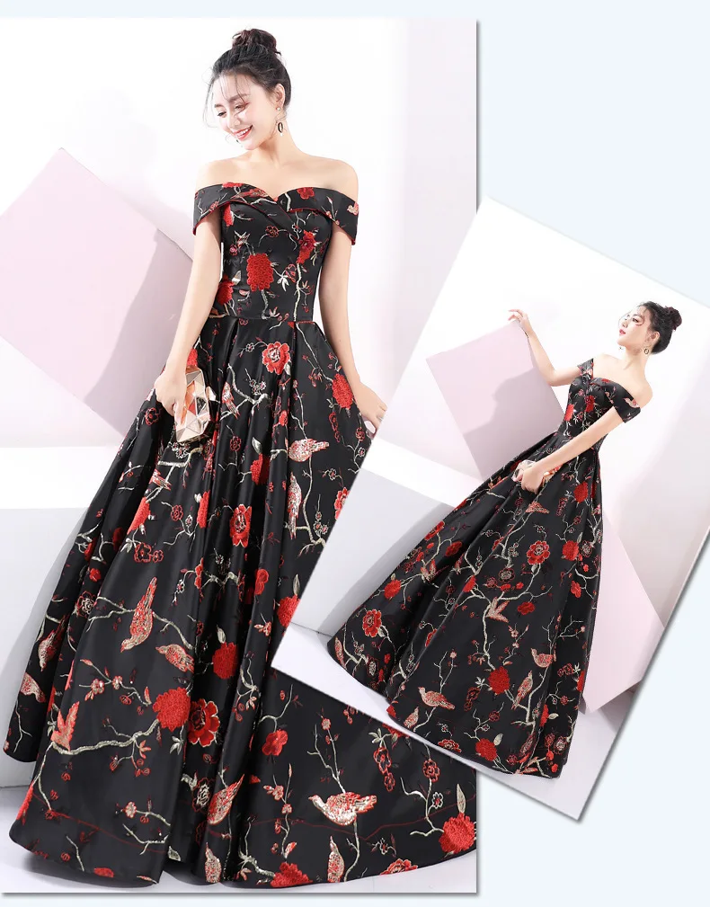 Vivian's Bridal High-end банкетное сексуальное вечернее платье модное платье с цветочным принтом, милое платье с открытыми плечами для девочек, платье для выпускного вечера