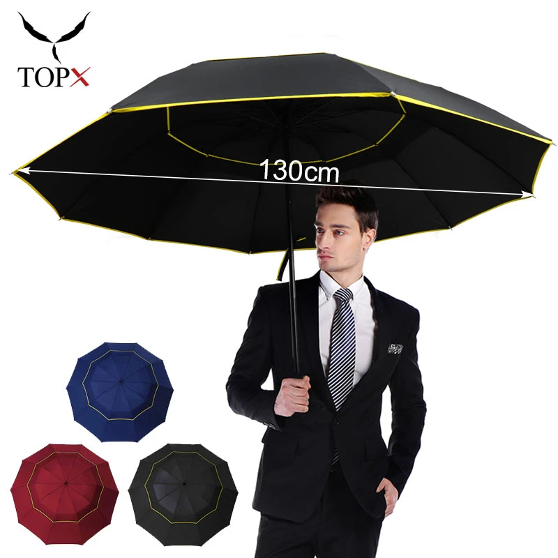 Paraguas plegable doble a prueba viento para hombre y mujer, sombrilla negocios de lujo coche, regalo para exteriores, - AliExpress