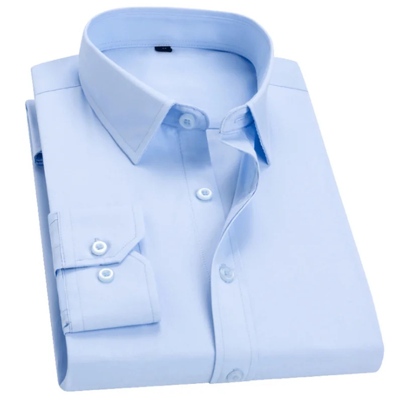 Деловые мужские рубашки с длинным рукавом и отложным воротником Camisa, облегающие однотонные яркие цвета, чистый хлопок, дышащие удобные рубашки - Цвет: blue