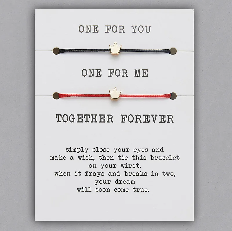 BR18Y0714-1 2 шт./компл. Wish Card Парные браслеты Регулируемые красные веревки плетеные золотые короны Сердце Звезда Крест браслет дружбы ювелирные изделия - Окраска металла: BR18Y0714-1