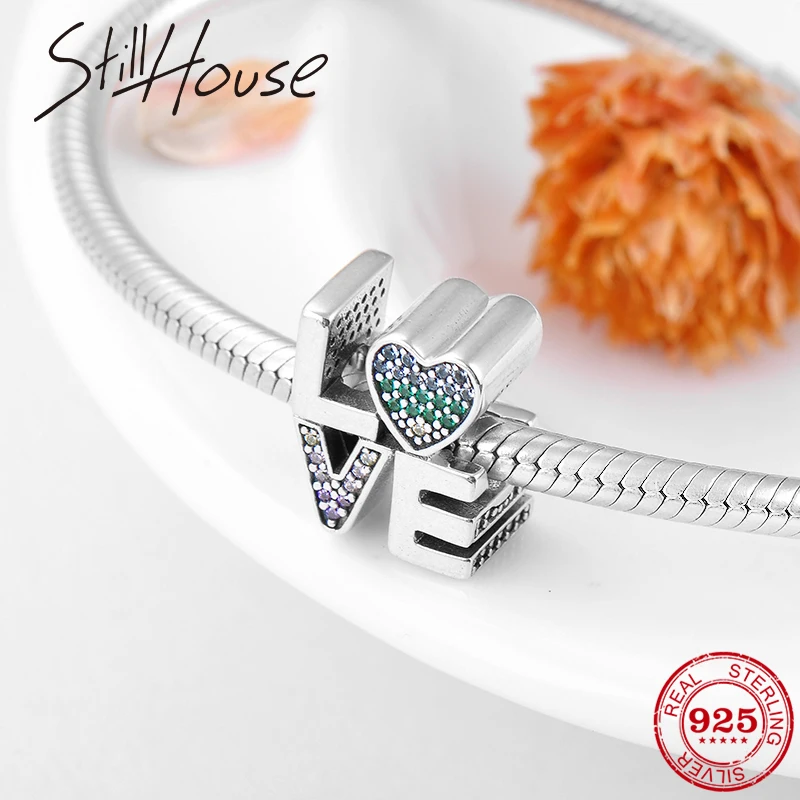 Eternal Love Letter charms Bead Silver 925 Colorful CZ beads Fashion