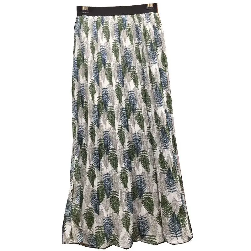 Плиссированная юбка с цветочным рисунком; последняя Корейская версия длинной и средней юбки; очень яркая юбка с эластичной резинкой на талии - Цвет: 05