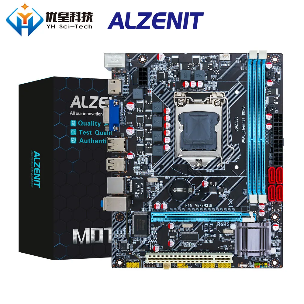 

ALZENIT H55 Intel H55 Brand New Motherboard For LGA 1156 i3 i5 i7 DDR3 16GB SATA2.0 USB2.0 VGA HDMI M-ATX Server Mainboard