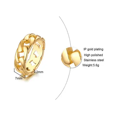 Ring, Curb Chain Ring, Stainless Steel Miami Link Rings,Streetwear Fashion Hip Pop Cool Ring, Everyday Jewelry 3 to 7 MM