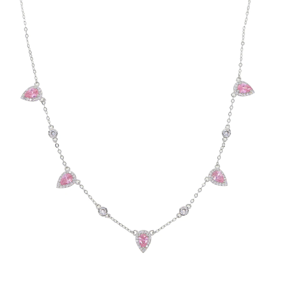 Богемное новейшее золотое ожерелье-цепочка с розовым камнем модное ювелирное изделие для женщин элегантный подарок стильные ювелирные изделия - Окраска металла: silver pink cz
