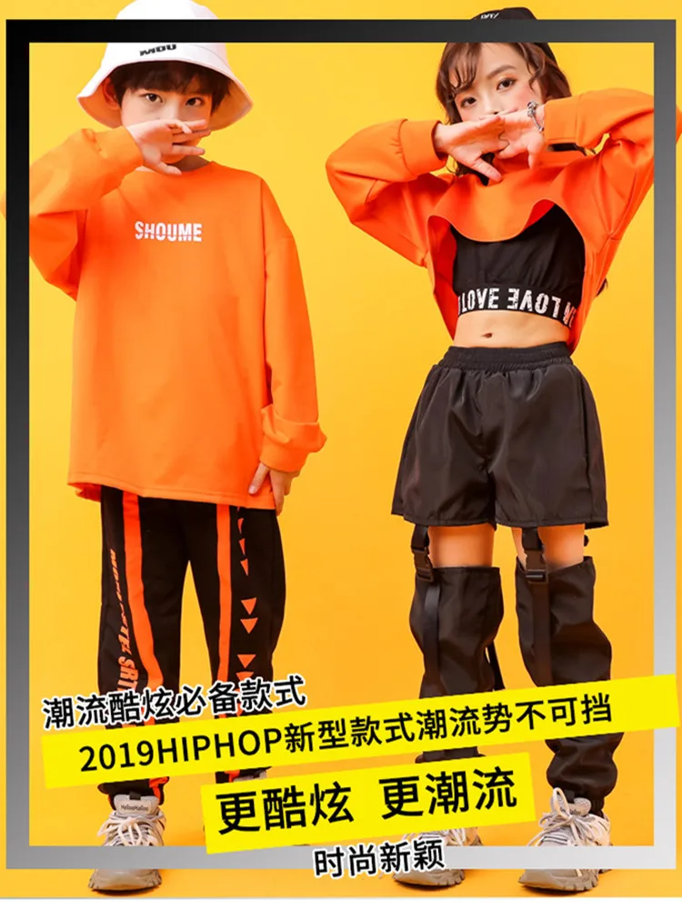 Kid Cropped Sweatshirt Shirt Jogger Pants Hip Hop Clothing Clothes Jazz Dance Costume for Girls Boys Ballroom Dancing Streetwear (2)
