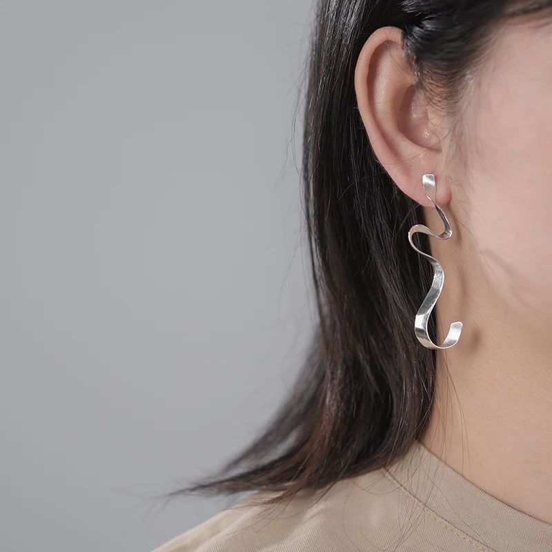 Lotus Spiral Curved Long Dangle Earrings - Image 3