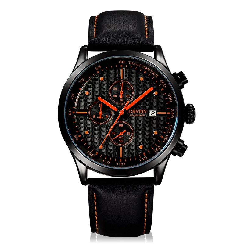 orange GQ6042 часы мужские Топ люксовый бренд Модные Повседневные кварцевые часы мужские водонепроницаемые с кожаным ремешком спортивные наручные часы с хронографом - Цвет: orange