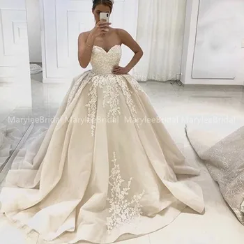 

Sweetheart Ball Gown Wedding Dresses Organza Corset Romantic Appliques Bride Dress Draped Skirt Custom Made 2019 Robe De Mariage