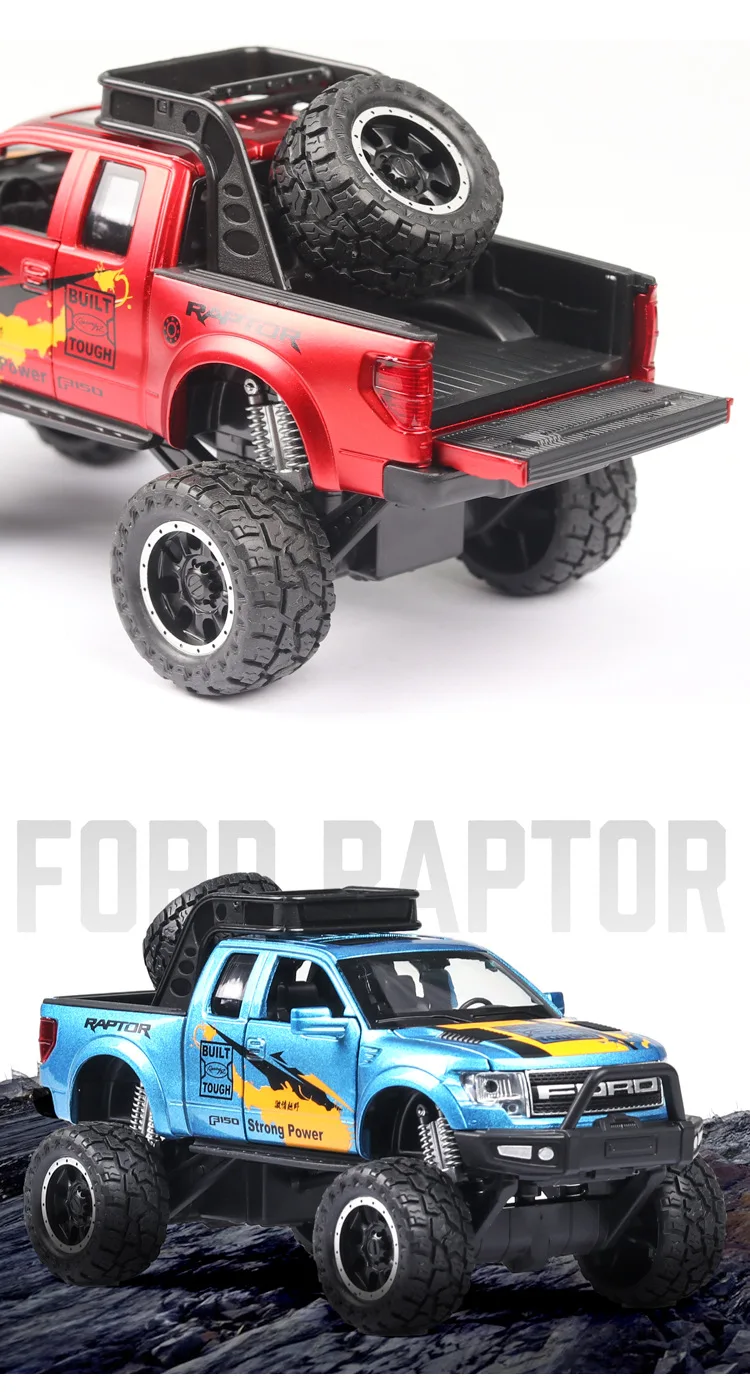 Горячая масштаб 1:32 колеса литья под давлением автомобиль Ford F-150 пикап Raptor металлическая модель с светильник