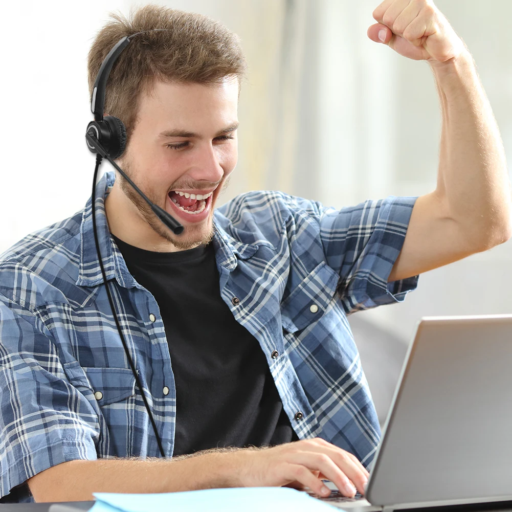 USB Wired Headset for Call Center PC Line Control Mute Button Headphone with Noise Cancelling Microphone
