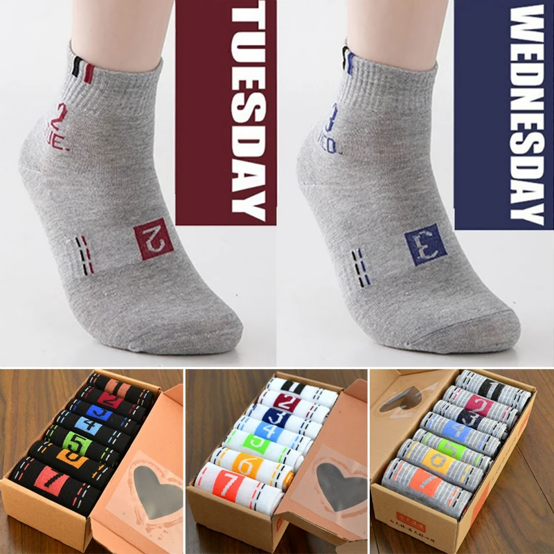 

hot Cotton Socks 7 Days Week Number Ankle Socks Crew Summer Sock Multi-style cheap things men gift harajuku winter fashion