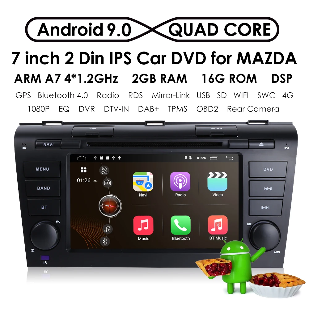 Discount 1024*600 2G+16G Android9.0 GPS navi car dvd player radio stereo For MAZDA 3 2004-2009 WIFI DAB Mirrorlink rear camera SWC DVR 4G 2