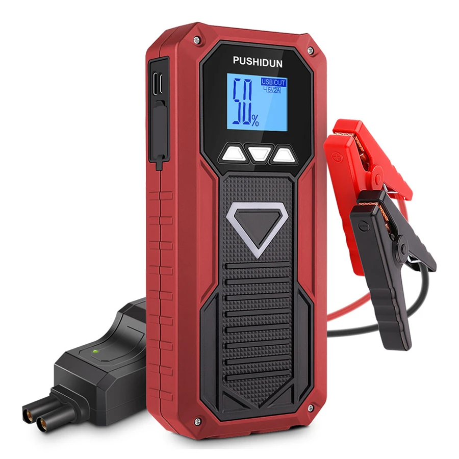 Автомобильный стартер E18 12000mAh Многофункциональный для 12V бензиновый дизельный мини портативный 2USB банк питания фонари SOS 800A пиковое зарядное устройство - Цвет: Red-black