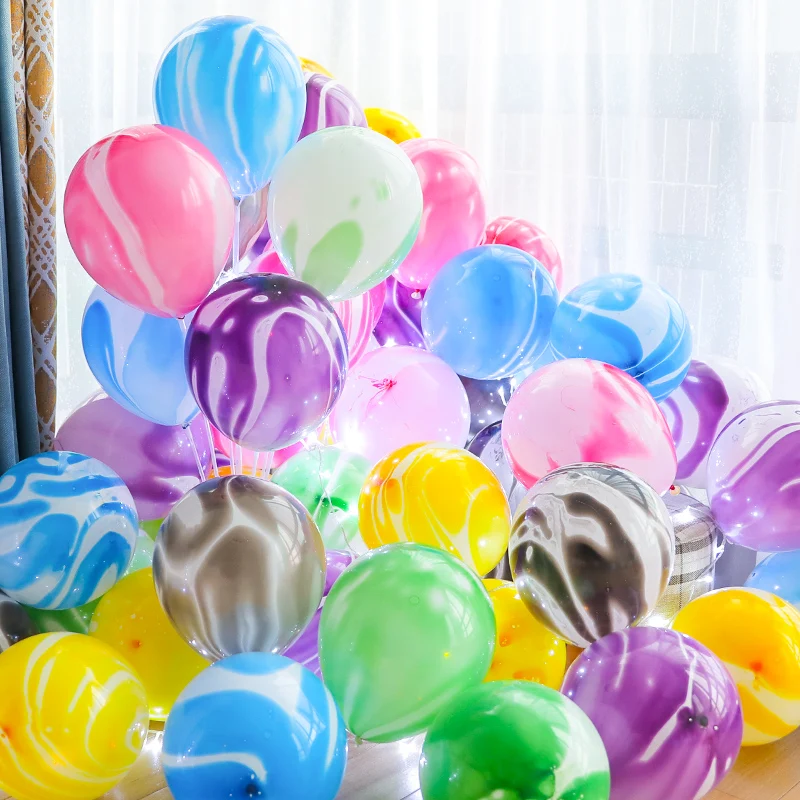 10Pcs Blue Pink Agate Marble Balloons Confetti Latex Wedding Christmas Baby Shower Birthday Party Decoration Air Globos | Дом и сад