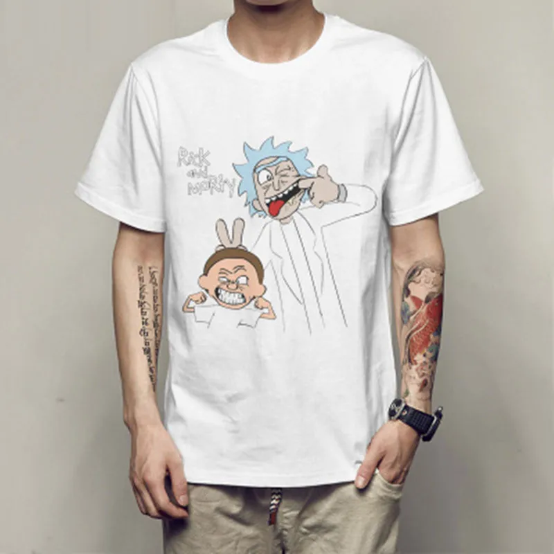 Мужская футболка с круглым вырезом, свободная футболка с принтом rick and morty, Новые повседневные футболки топы