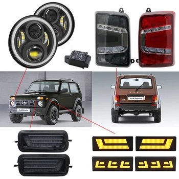 

For Lada Niva Light Car DRL LED Tail light For Lada Urban 4X4 7inch Led Headlight Hi/Low Beam Light Halo Angle Eyes DRL Headlamp